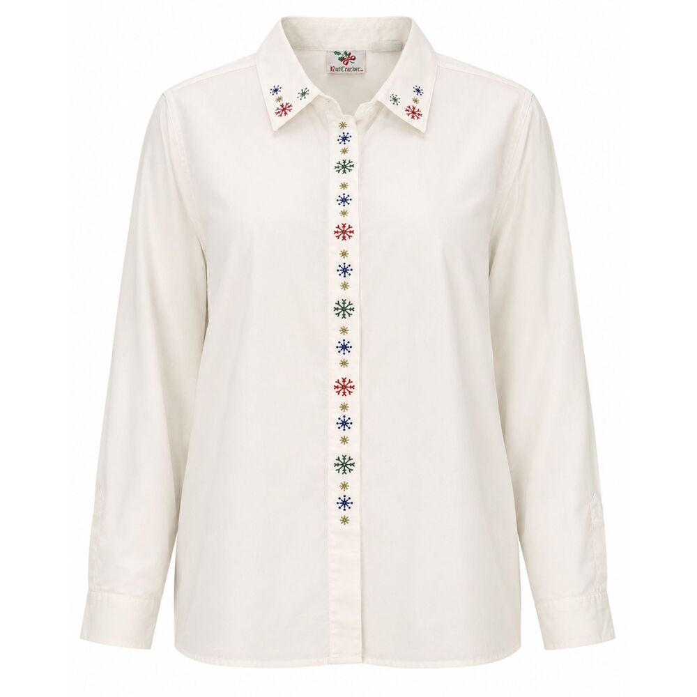 NutCracker Women's Large Embroidered Christmas Snowflake Button Shirt